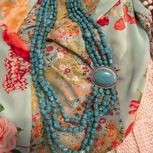 Turquoise Beaded Necklace with Silver Accent
